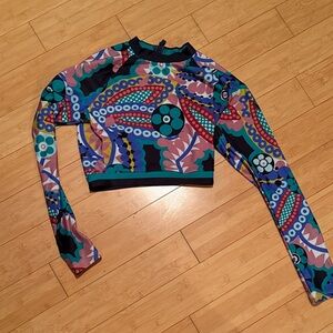 J. Crew Abstract Print Cropped Long Sleeve Rash Guard Size Small